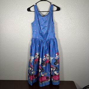 NWT Lindy Bop “Delta” Blue Hot Rod Retro Fun Dress Fit And Flare Size US 4 UK 8